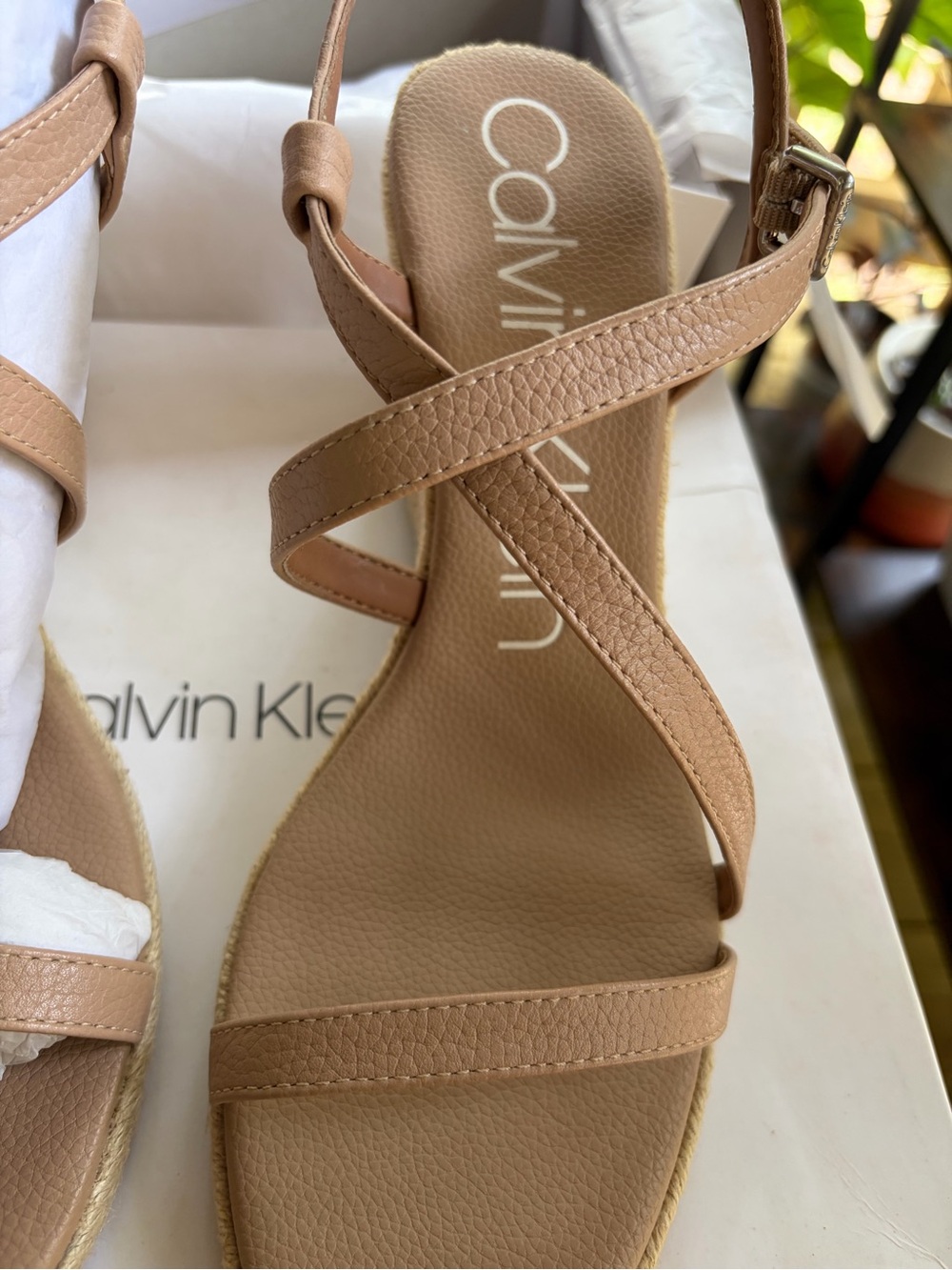 Calvin Klein Nude Cross-Strap Leather Sandals - Picture 3 of 14
